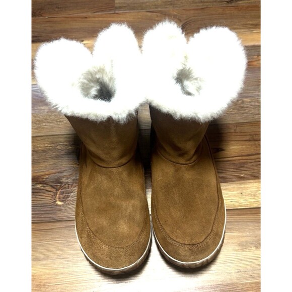 Sorel Out & About Women's Bootie Size 8 Brown Fur Trim Winter Ankle Boots - Picture 2 of 9